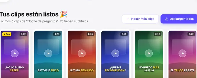 Pantalla del paso 3: Descarga tus clips